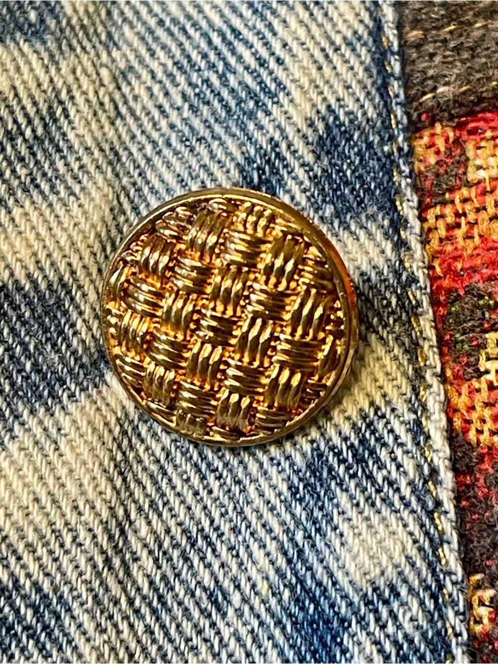 NEW VEVERET FLORAL TAPESTRY JACQUARD DENIM STATEMENT JACKET GOLD BUTTONS SIZE M - Picture 10 of 17